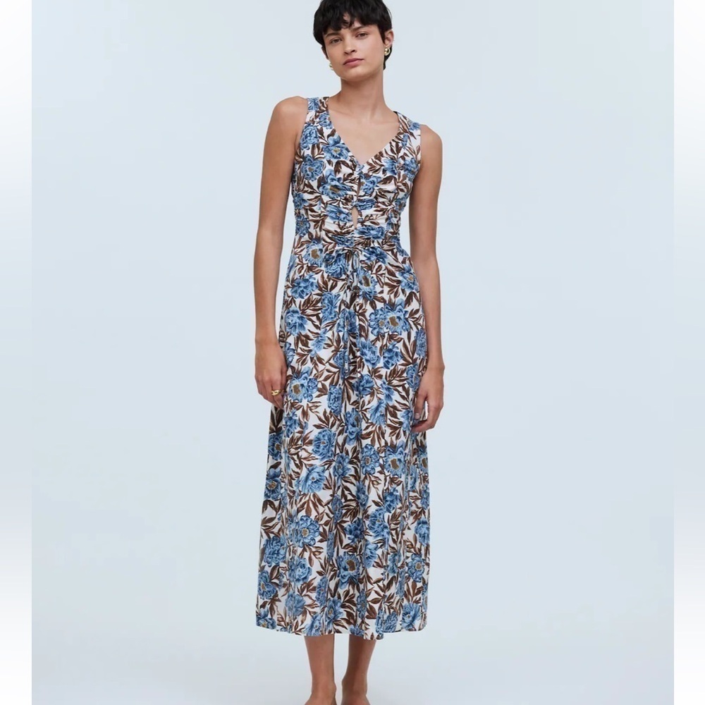 Nwot Madewell Sleeveless V-Neck Midi Dress In Floral